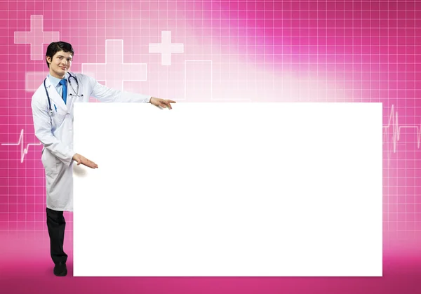 Doctor with banner — Stock Photo, Image