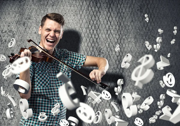 Homem violinista em casual — Fotografia de Stock