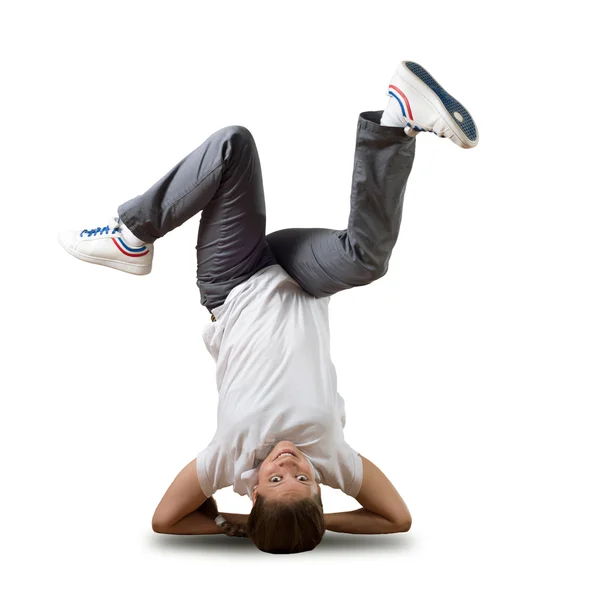 Break dancer standing on head — Stock Photo, Image