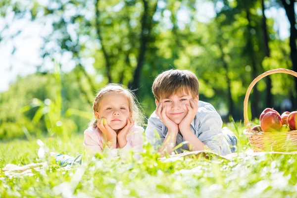 Kinderen op picnic in park — Stockfoto