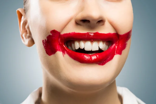 Young woman with vivid red mouth — Stock Photo, Image