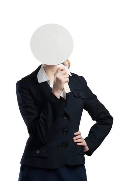 Face behind round banner — Stock Photo, Image