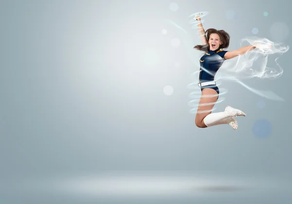 Cheerleader Mädchen springt hoch — Stockfoto