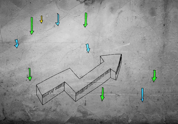 Rostoucí šipka na zdi cementu — Stock fotografie
