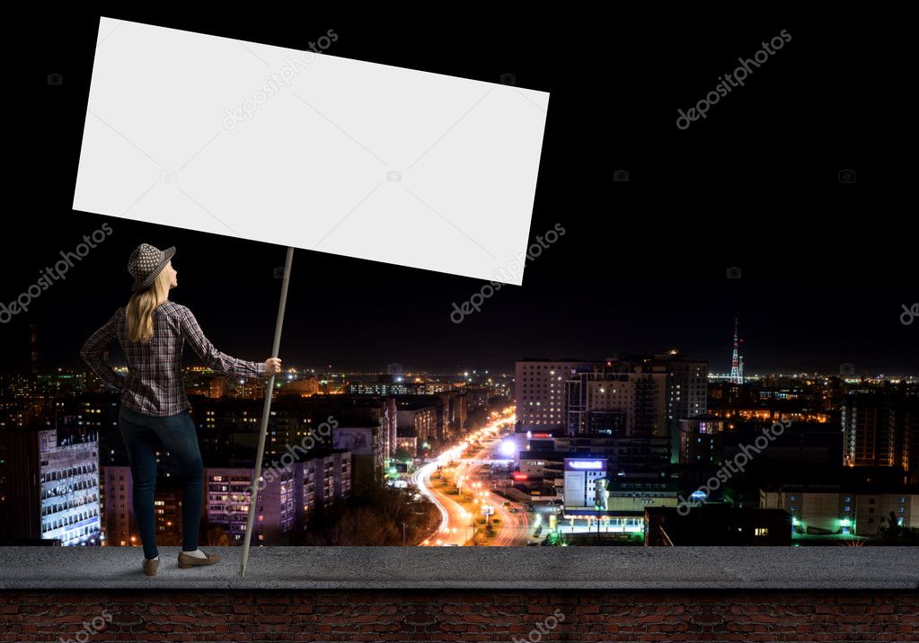 Girl with white banner