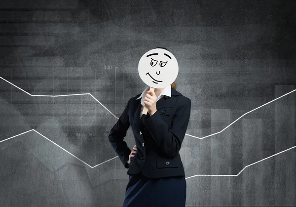 Unrecognizable businesswoman with mask — Stock Photo, Image