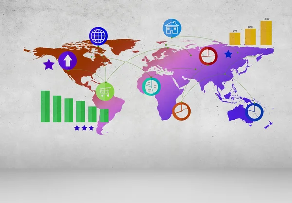 Mapa mundial en la pared —  Fotos de Stock