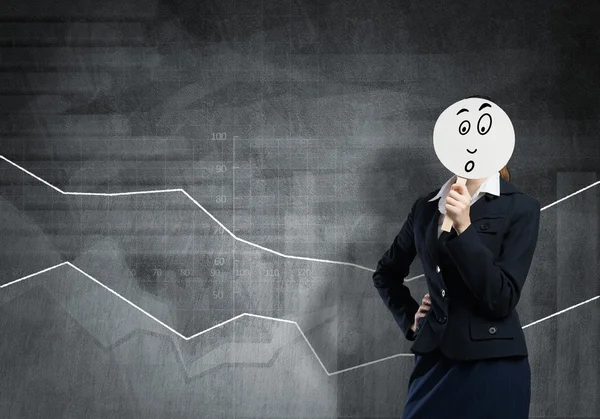 Unrecognizable businesswoman with mask — Stock Photo, Image