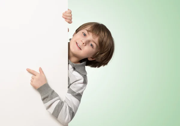 Boy with advertising banner — Stock Photo, Image