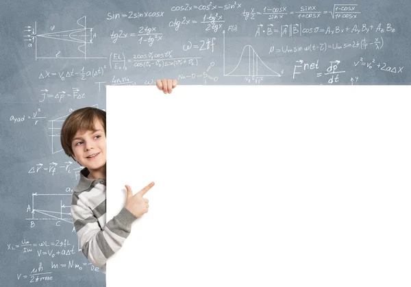 Boy with advertising banner — Stock Photo, Image