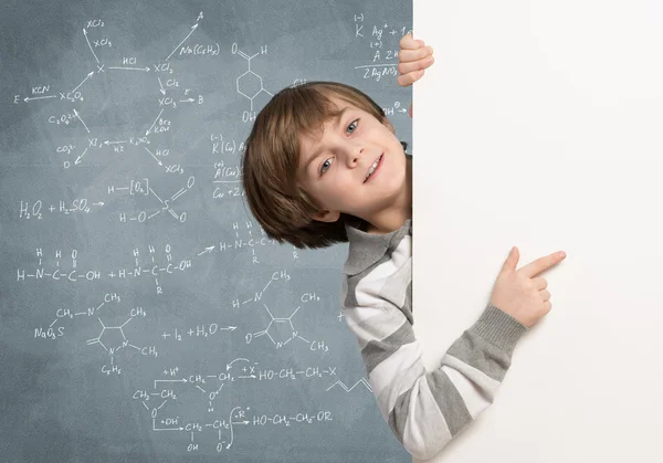 Boy with advertising banner — Stock Photo, Image