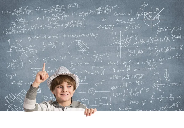 Ragazzo con bordo pubblicità in bianco — Foto Stock