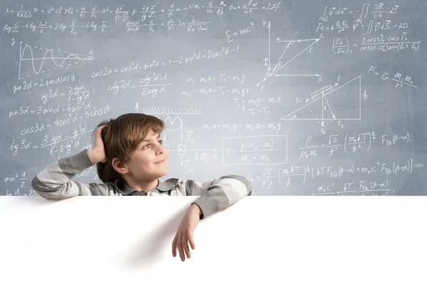 Boy with blank advertising board — Stock Photo, Image