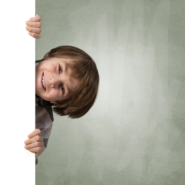 Boy with advertising banner — Stock Photo, Image