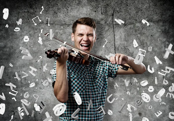 Handsome guy with violin — Stock Photo, Image
