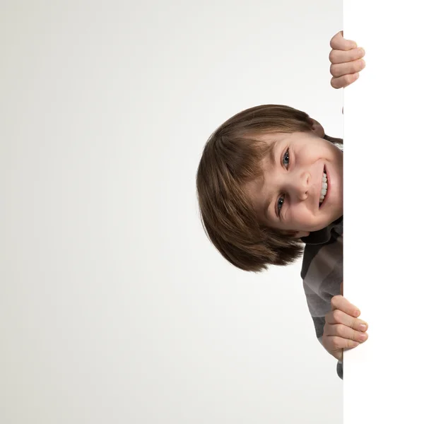 Boy with advertising banner — Stock Photo, Image