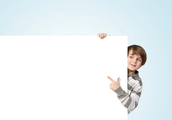 Boy with advertising banner — Stock Photo, Image