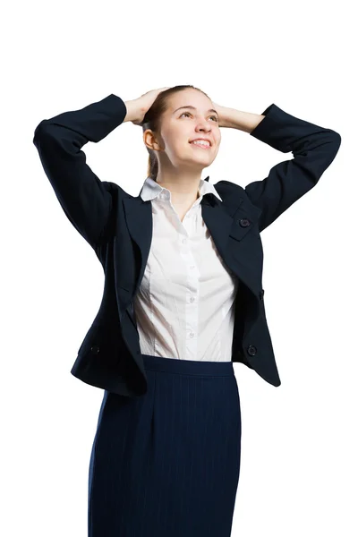 Affärskvinna med armarna bakom huvudet — Stockfoto