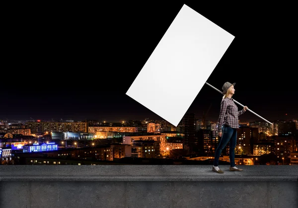 Menina com bandeira branca — Fotografia de Stock