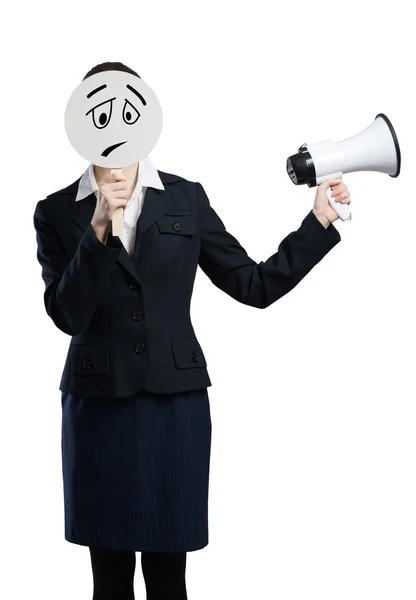 Onherkenbaar zakenvrouw met megafoon — Stockfoto