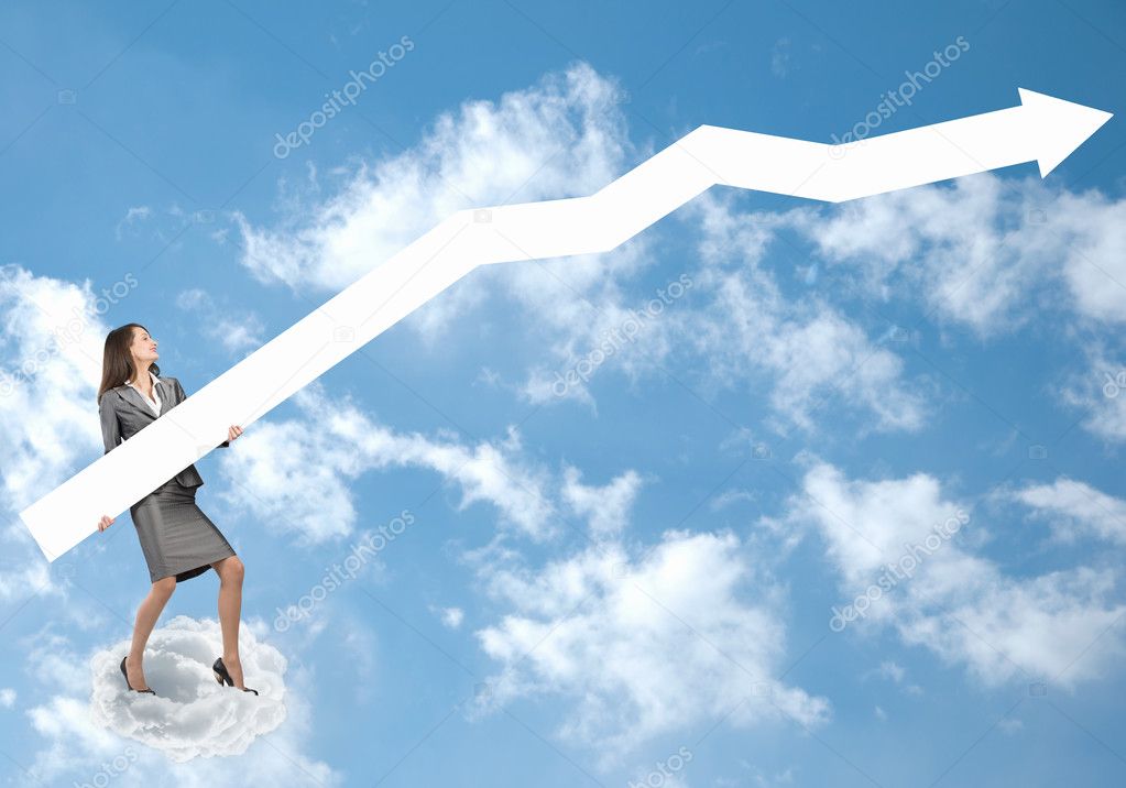 Businesswoman with arrow on cloud