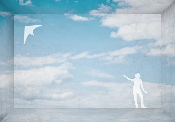 Girl with flying kite — Stock Photo, Image