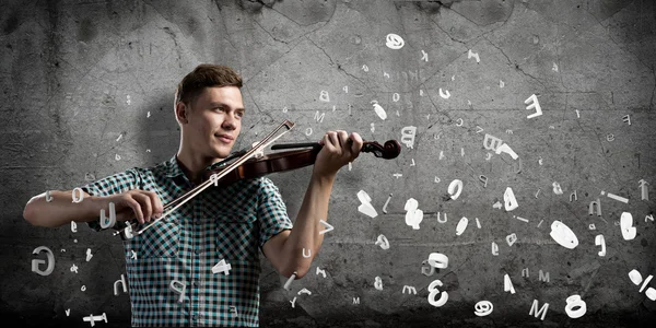 Young handsome guy with violin — Stock Photo, Image