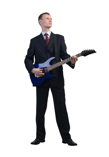 Empresário tocando guitarra — Fotografia de Stock