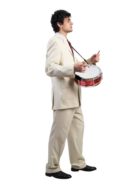 Uomo d'affari suonare il tamburo — Foto Stock