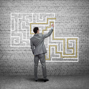 işadamı çizim labirent duvar
