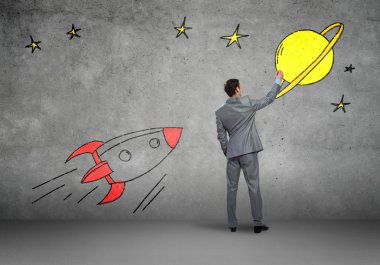 işadamı çizim roket duvar