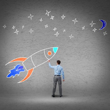 işadamı çizim roket duvar