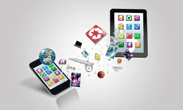 Tablet pc a mobilní smartphone a ikony — Stock fotografie