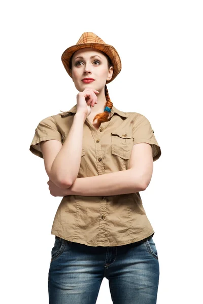 Bastante adolescente chica en camisa y sombrero —  Fotos de Stock