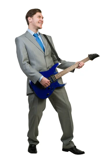 Homme d'affaires jouant de la guitare Image En Vente