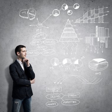 çizimler düşünceli görünen adam