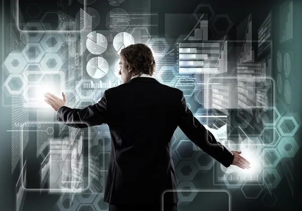 Businessman working with modern virtual panel — Stock Photo, Image