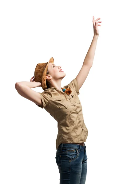 Sorprendido adolescente chica en tiros camisa — Foto de Stock