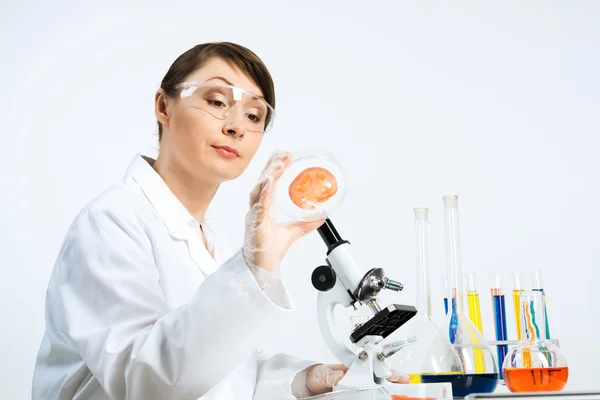 Cientista fêmea fazendo testes — Fotografia de Stock