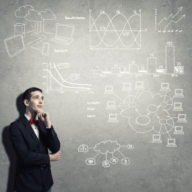 çizimler düşünceli görünen adam