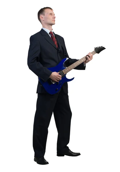 Jeune homme d'affaires jouant de la guitare — Photo