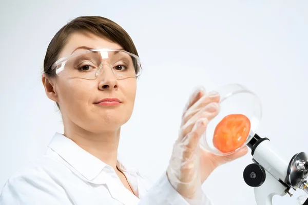 Cientista fêmea fazendo testes — Fotografia de Stock