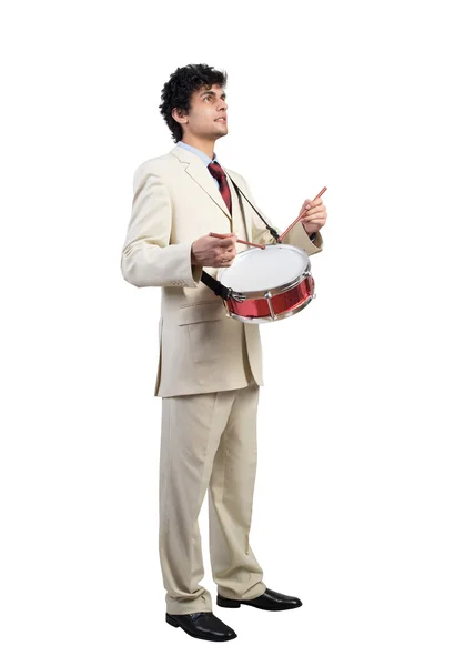 Empresário tocando bateria — Fotografia de Stock