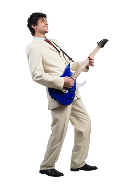 Uomo d'affari che suona la chitarra Foto Stock