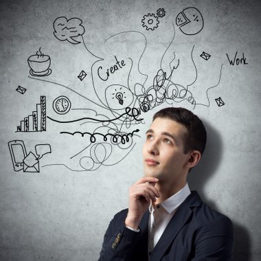 çizimler düşünceli görünen adam