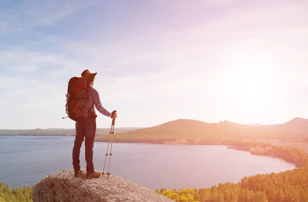 Young man hiker walking — Stock Photo, Image