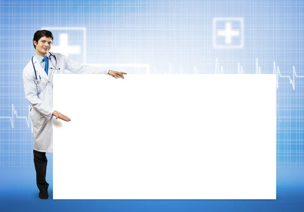 Doctor with blank banner — Stock Photo, Image