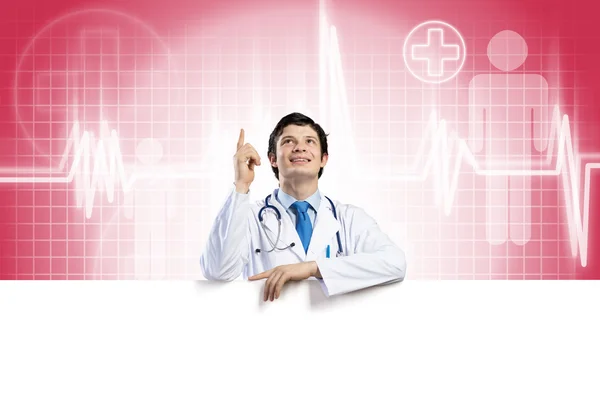 Arzt mit leerem Banner — Stockfoto