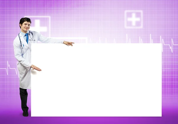 Doctor with blank banner — Stock Photo, Image