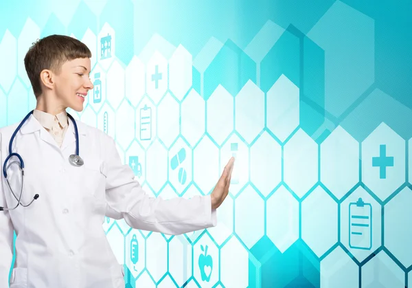 Doctor touching media screen — Stock Photo, Image